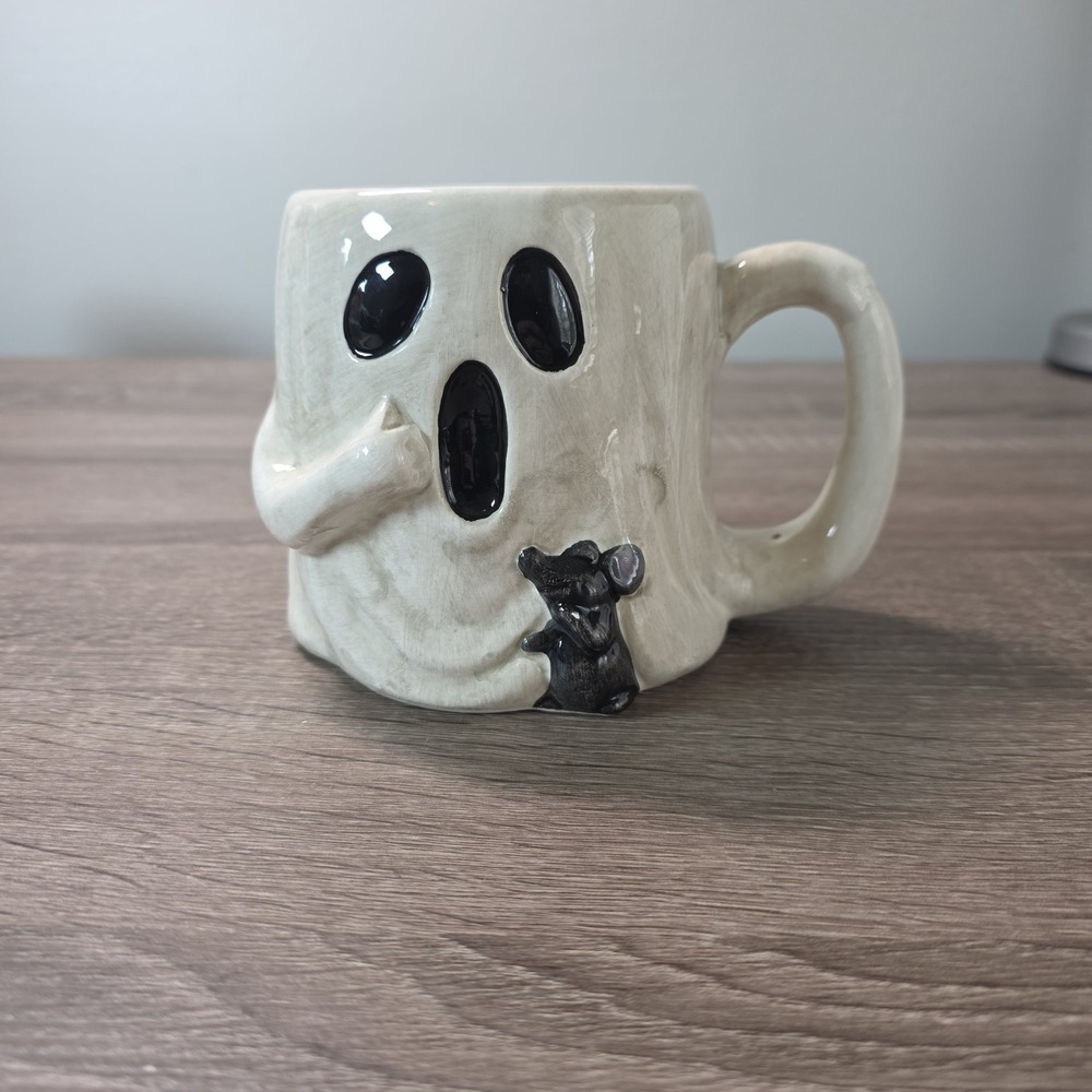 Blue Sky Clayworks Ghost Mug with Mouse 2021 Halloween Ceramic Coffee Cup